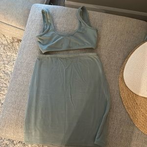 Oh Polly US 6 Sage green / blue matching set / cotton / never worn / crop top